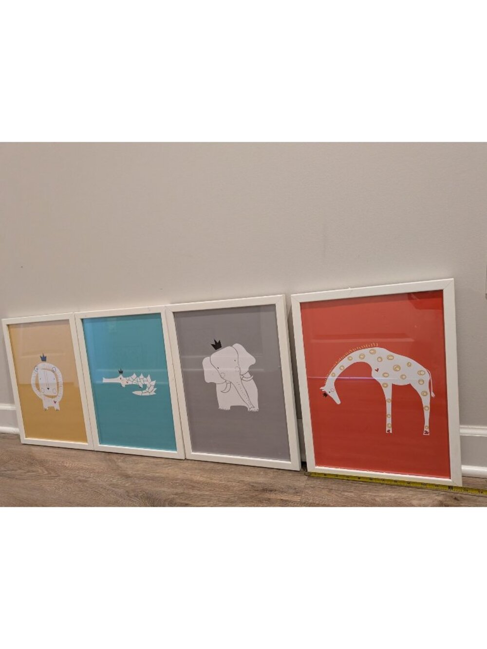 white frame Set of 4 wall art animals colorful